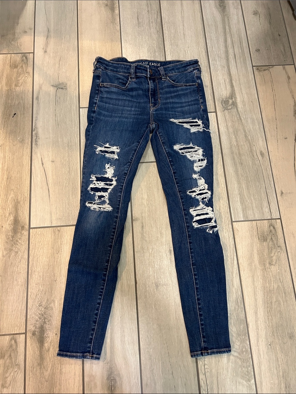 American Eagle Outfitters Ripped Skinny Jeans - Dark Blue